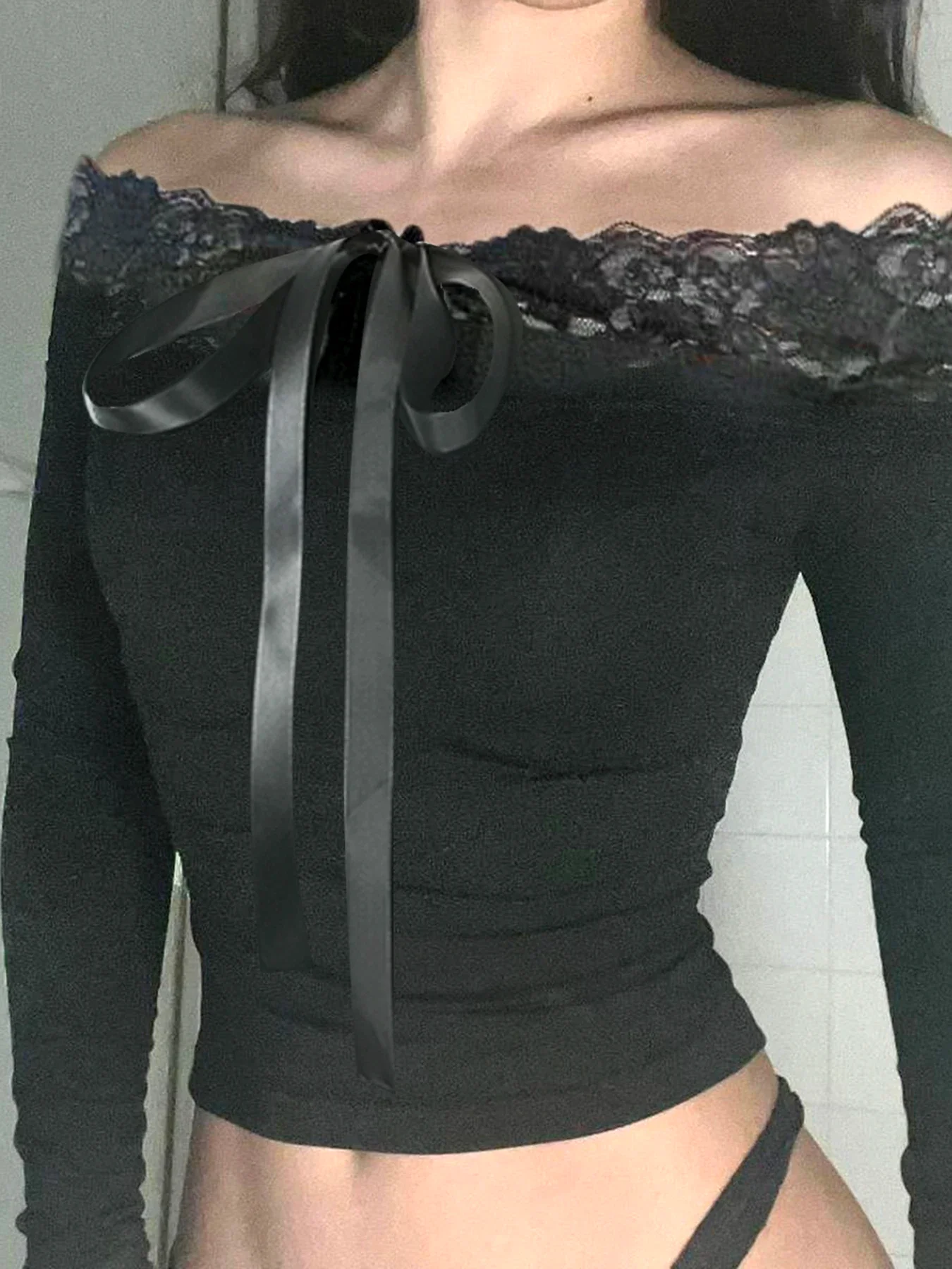 Bow Off-shoulder Knit Top - Image 4