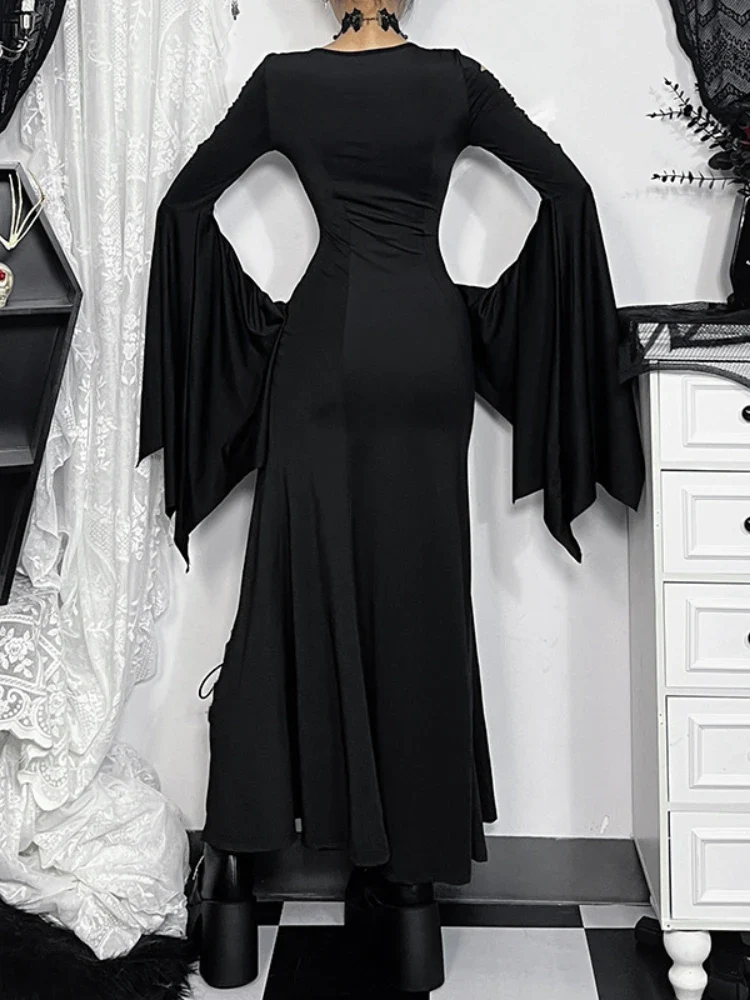 Cosplay Hollow Flare Sleeve High Waist Maxi Dress - Image 3
