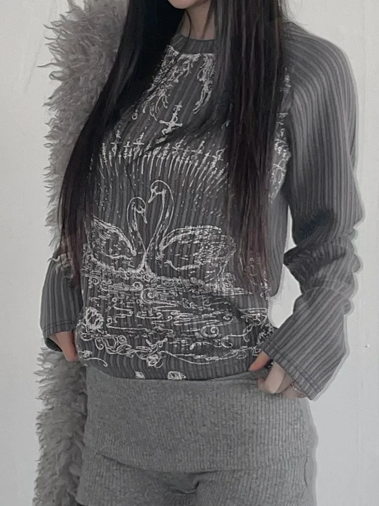 Emo Printed O-neck Knit Top - Image 3