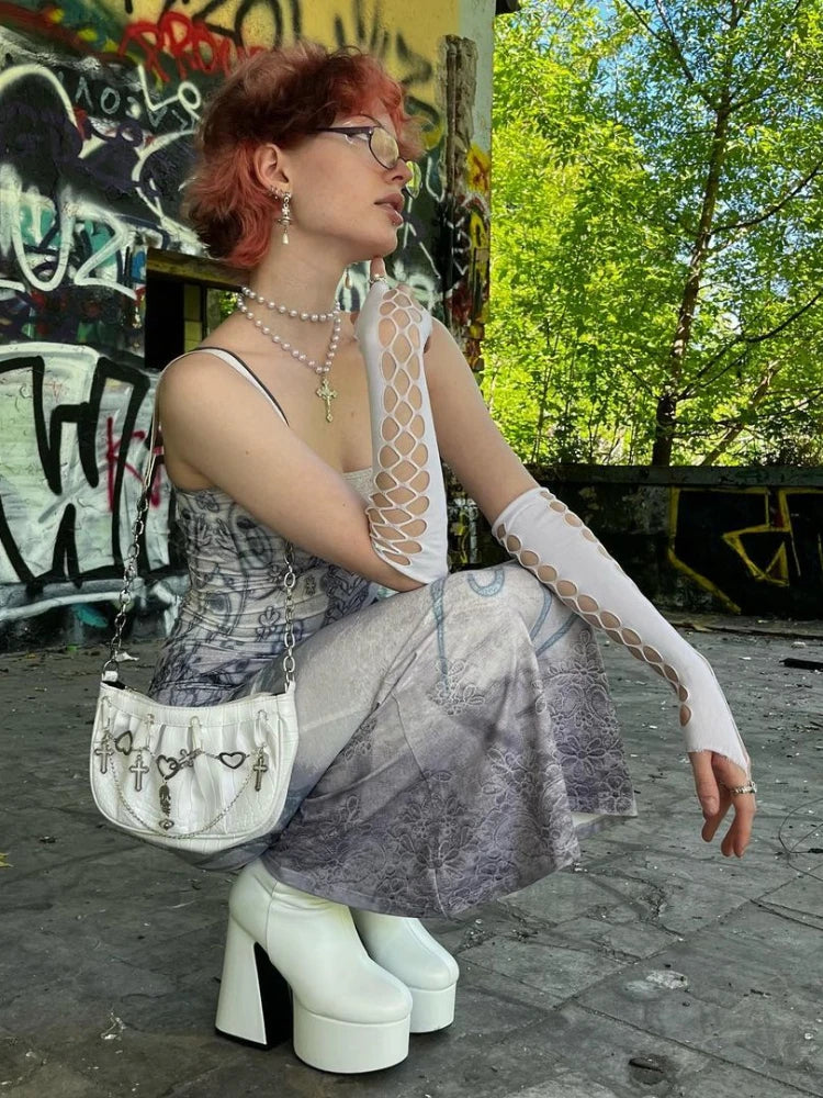 Emo Y2K Butterfly Printed High Waist Maxi Dress - Image 3