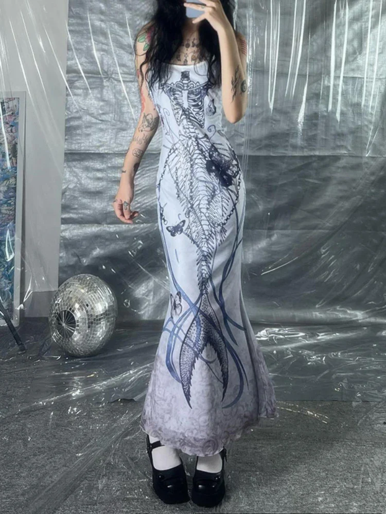 Emo Y2K Butterfly Printed High Waist Maxi Dress - Image 5