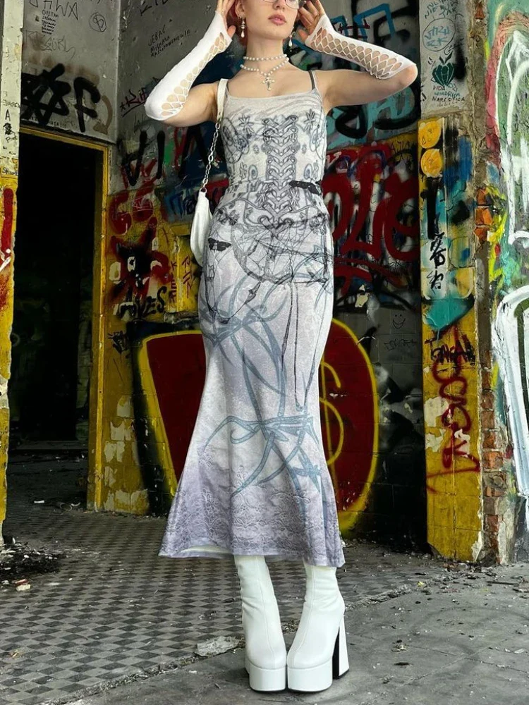 Emo Y2K Butterfly Printed High Waist Maxi Dress - Image 6