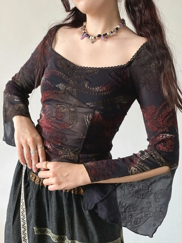 Floral Square Collar Knit Top - Image 5