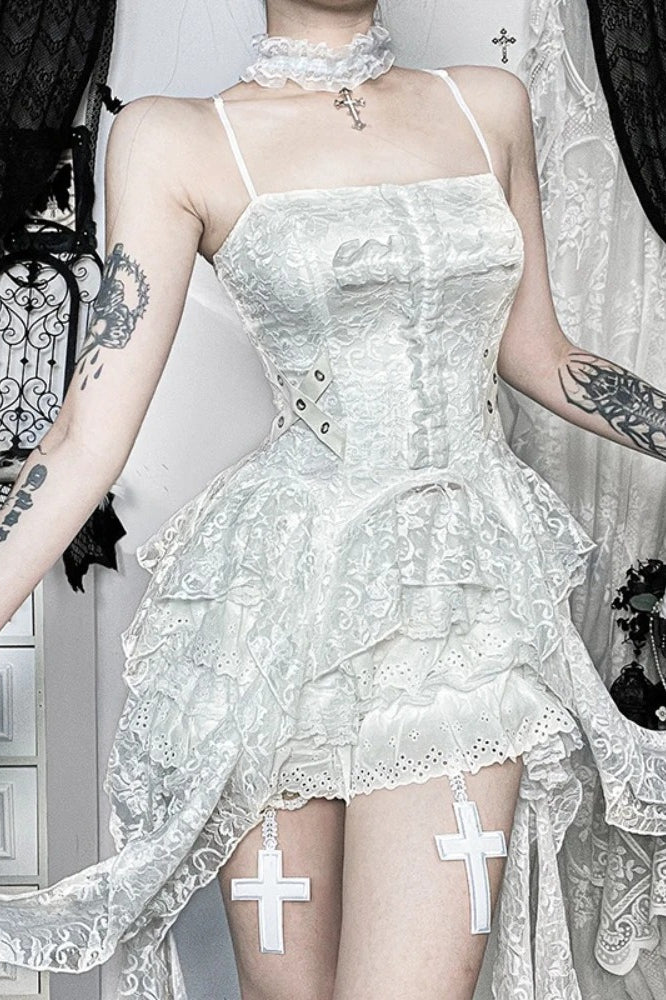 Goth Sweet Lace Eyelet Crop Tank Top - Image 3