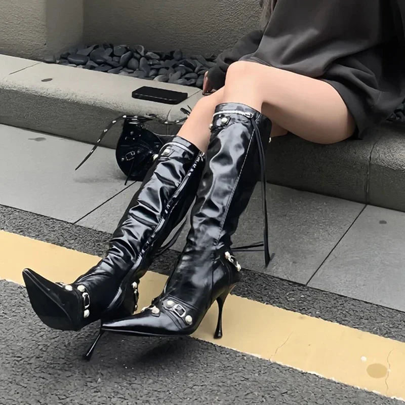 Gothic Knight High Fashion Pointed Toe Long Boot - Image 6