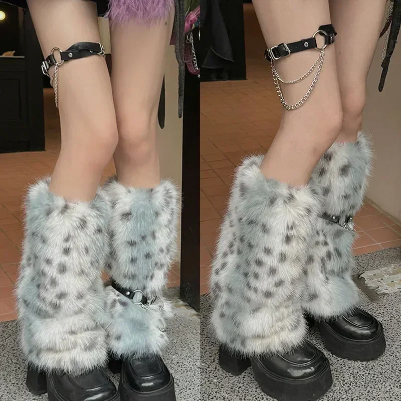 Gothic Leopard Fur Chain Belt Sock - Image 3
