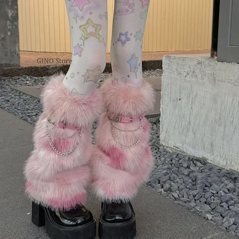 Gothic Leopard Fur Chain Belt Sock - Image 4