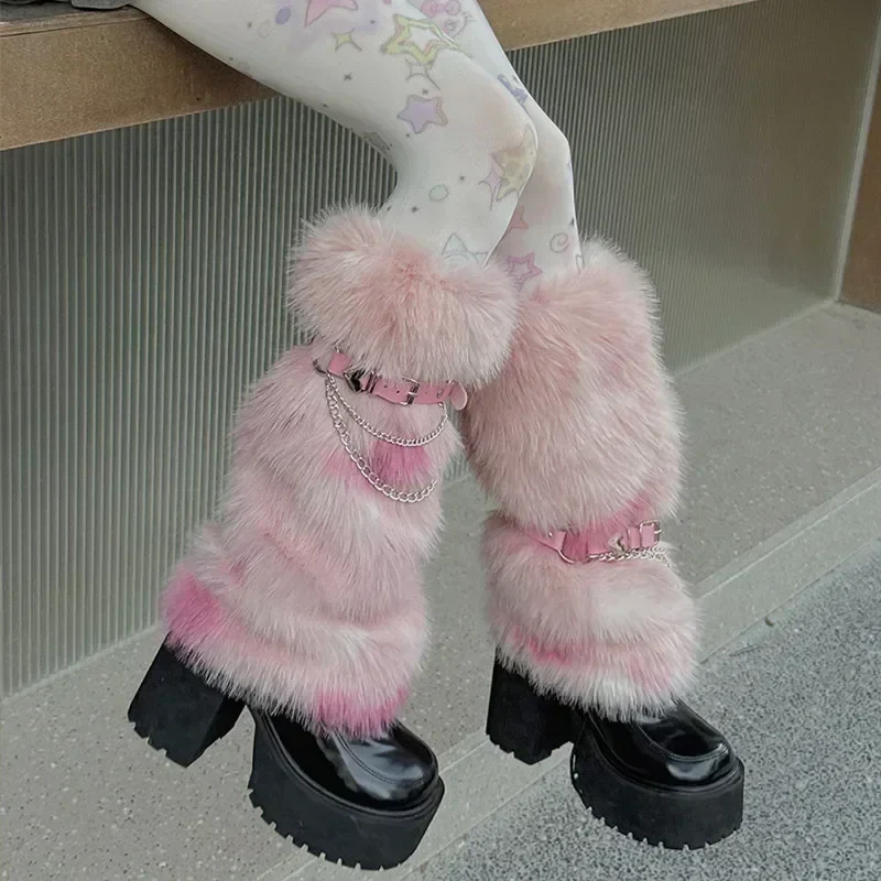 Gothic Leopard Fur Chain Belt Sock - Image 5