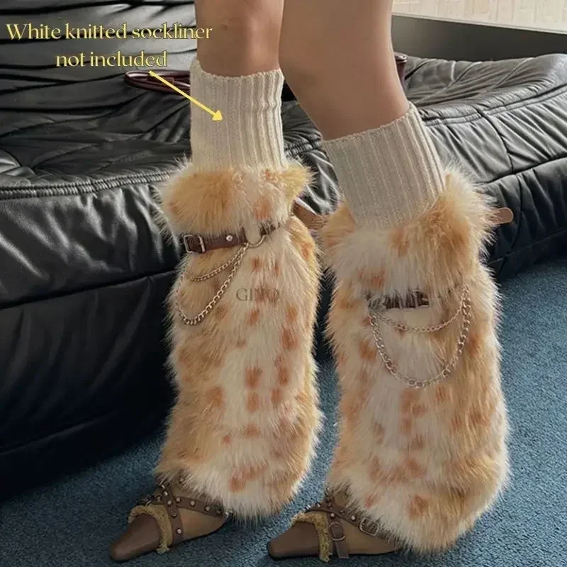 Gothic Leopard Fur Chain Belt Sock - Image 9