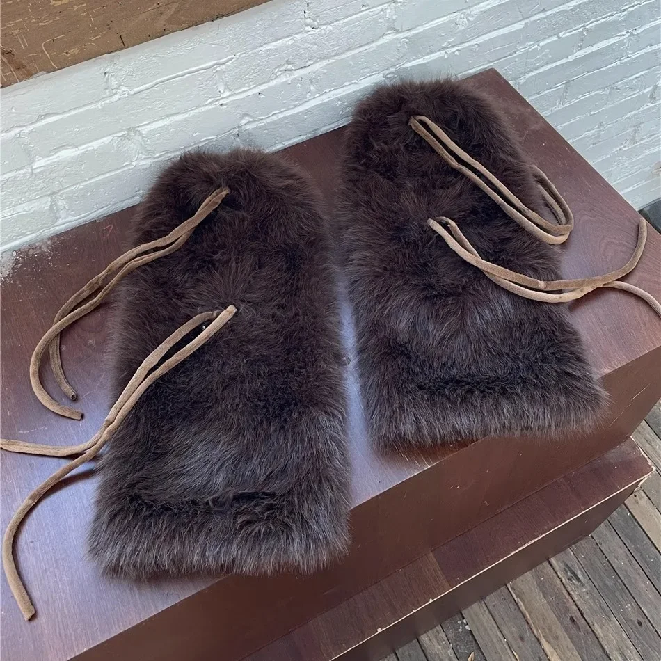 Gothic Rabbit Fur Bow Plush Sock - Image 8