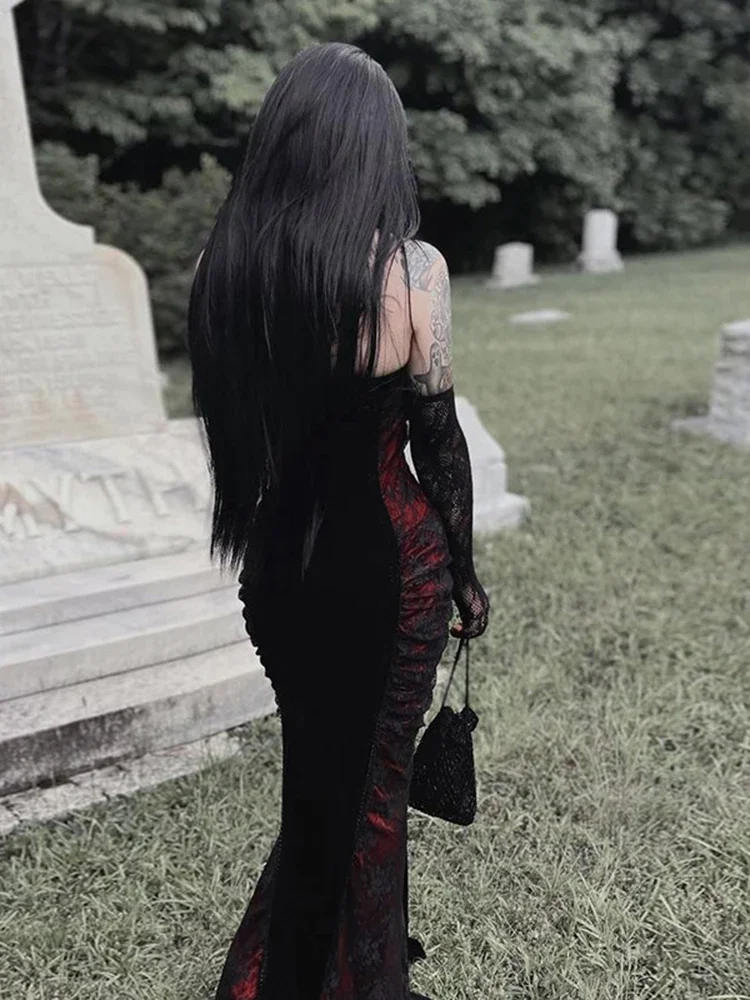 Halloween Embroidered Patchwork Halter Maxi Dress - Image 5