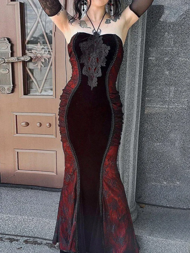 Halloween Embroidered Patchwork Halter Maxi Dress - Image 6