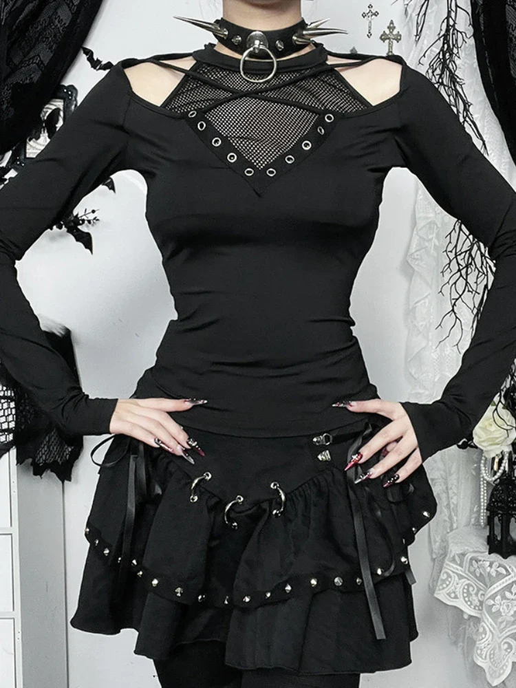 Hollow Mesh Patchwork Knit Top - Image 3