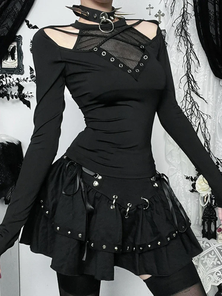 Hollow Mesh Patchwork Knit Top - Image 5