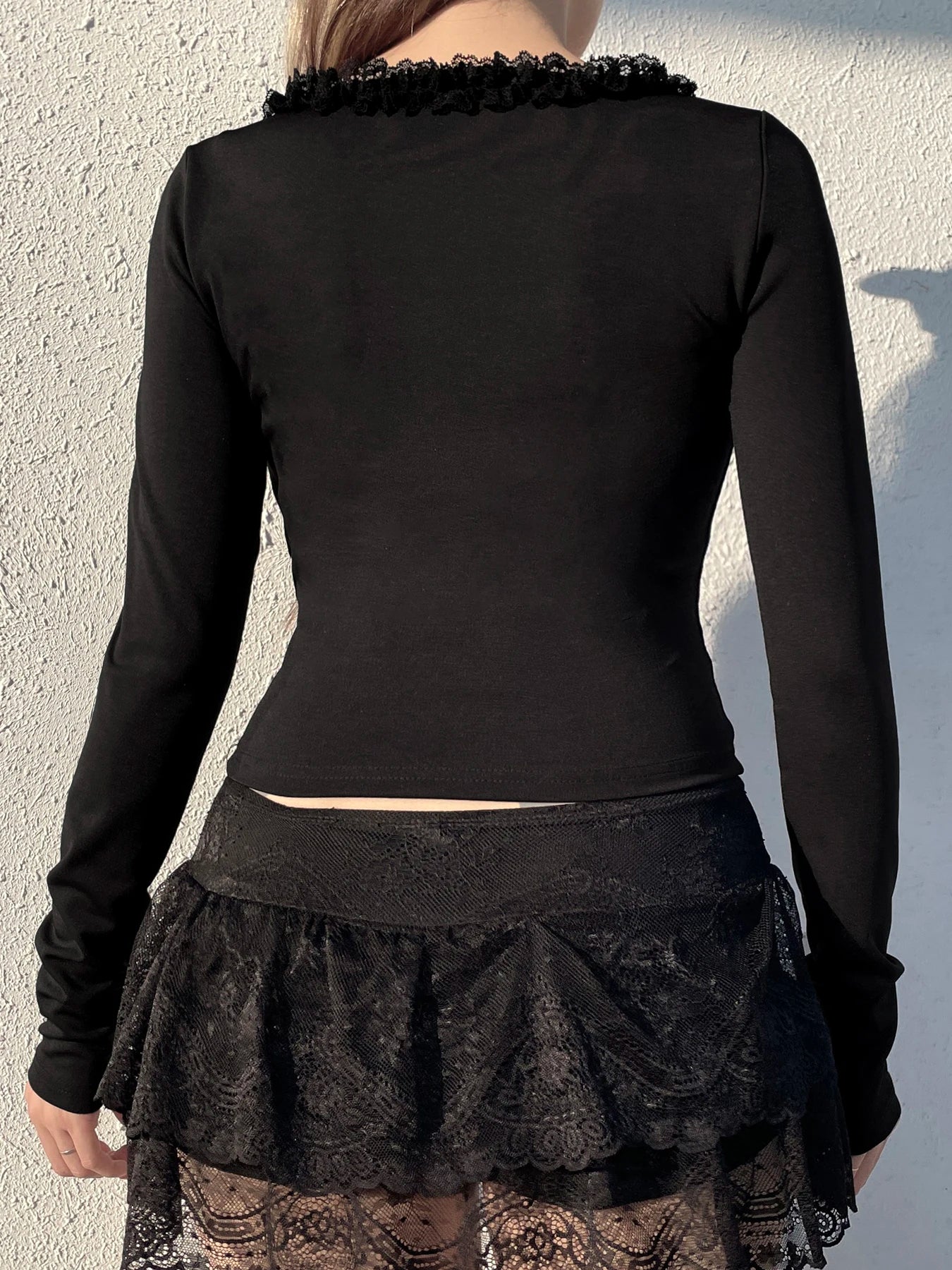 Lace Button Sleeve Knit Top - Image 3