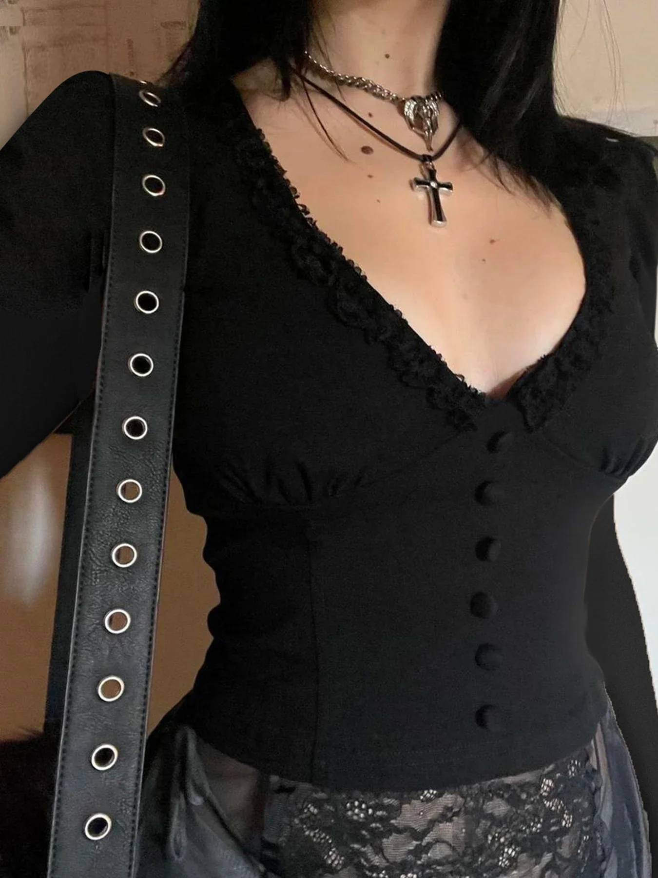 Lace Button Sleeve Knit Top - Image 5