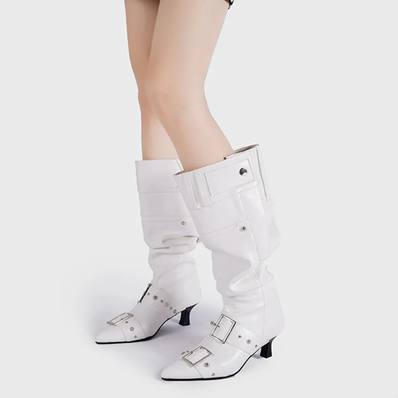 Pointed Toe Metal Rivet Gothic Knee-High Boot - Image 8