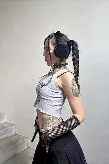 Punk Teddy Graphic Cropped Cami Top - Image 3