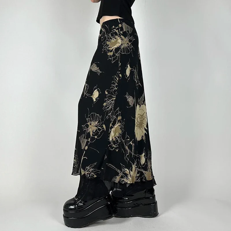 Retro Floral Fairycore Long Skirt - Image 3