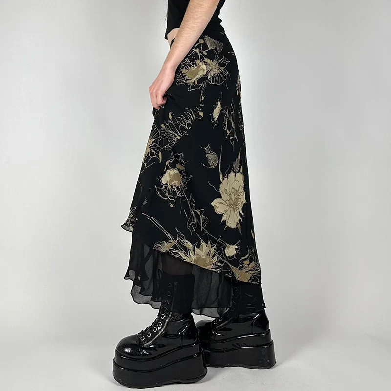 Retro Floral Fairycore Long Skirt - Image 4