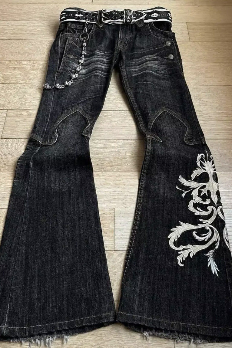 Retro Y2K Boho Tribal Embroidered Denim Pants - Image 5