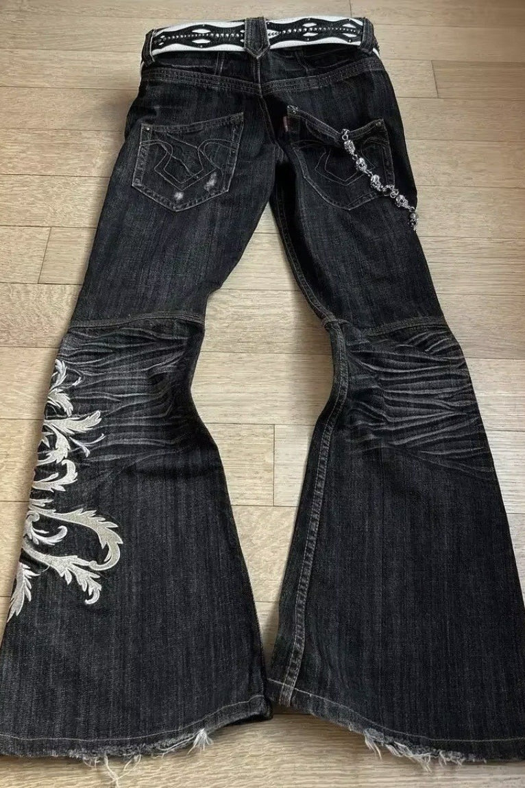 Retro Y2K Boho Tribal Embroidered Denim Pants - Image 6