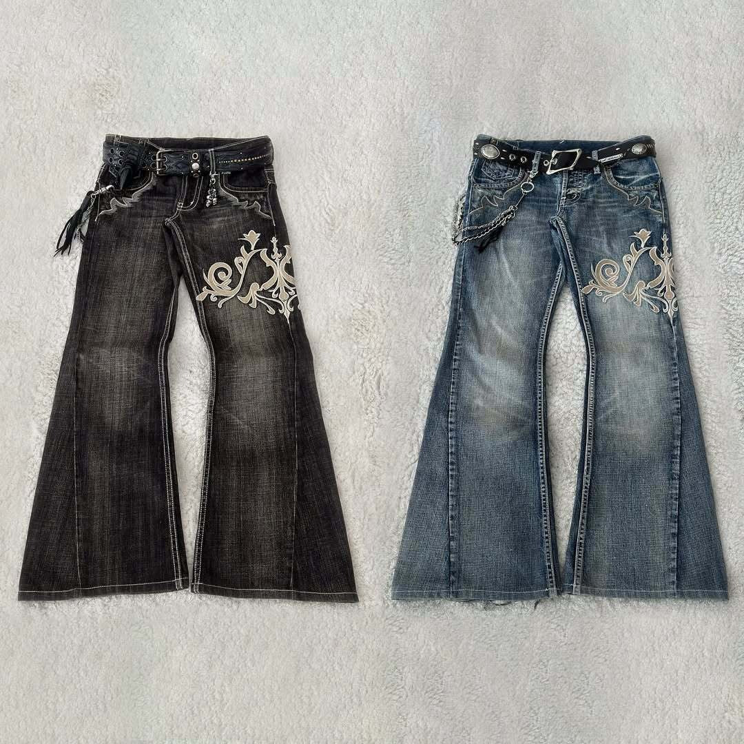 Retro Y2K Boho Tribal Embroidered Denim Pants - Image 7