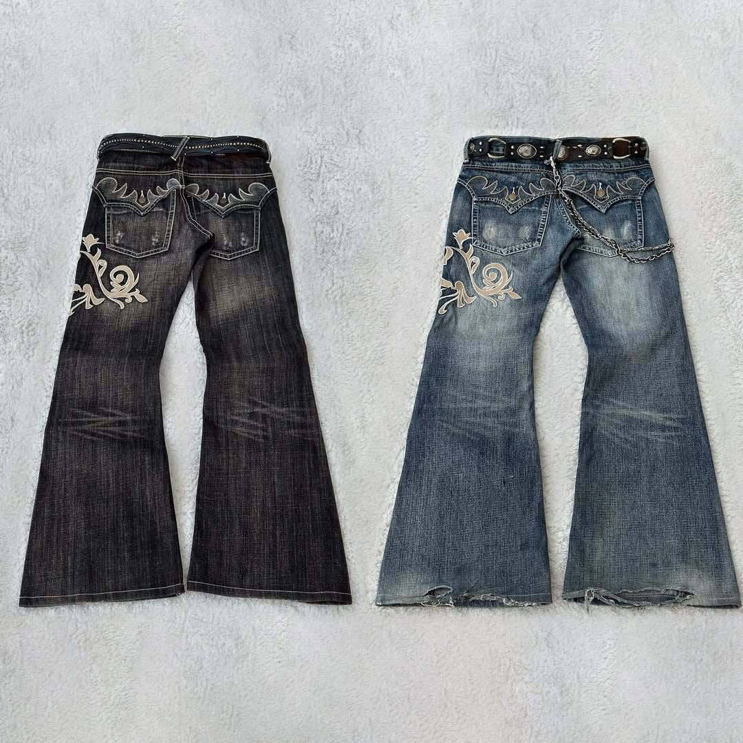 Retro Y2K Boho Tribal Embroidered Denim Pants - Image 8
