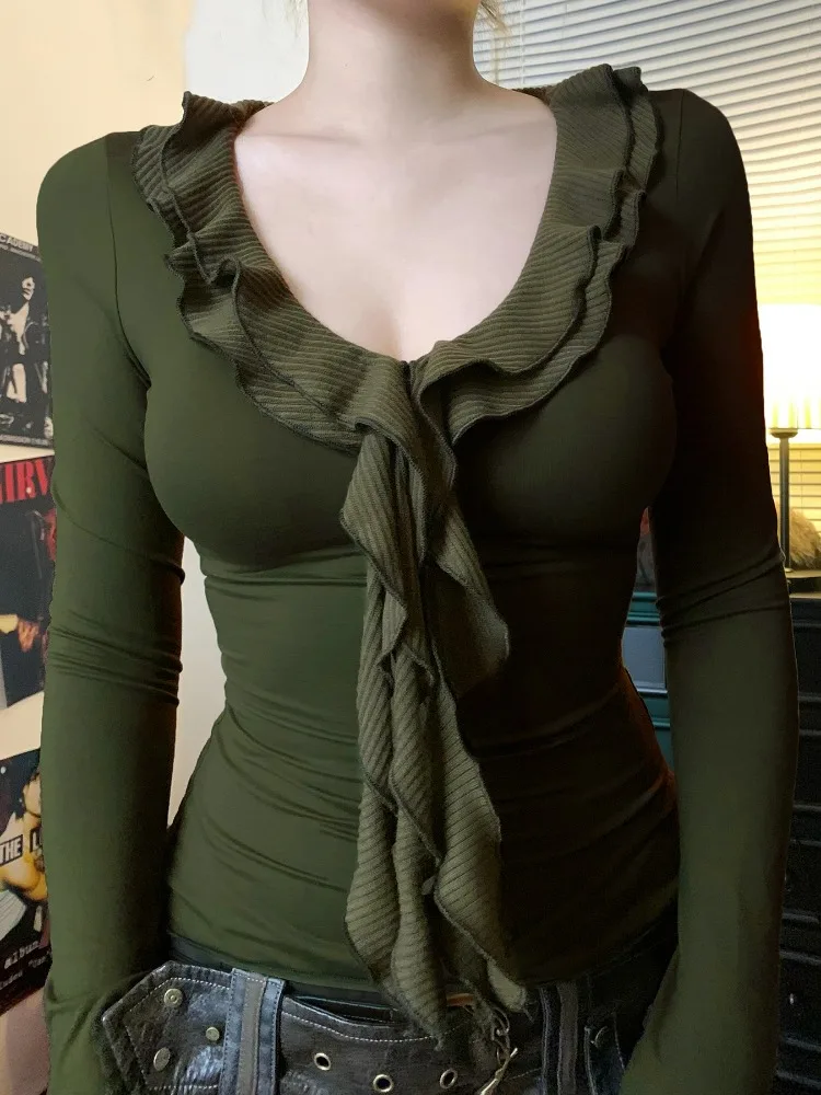 Ruffle V-neck Knit Top - Image 3
