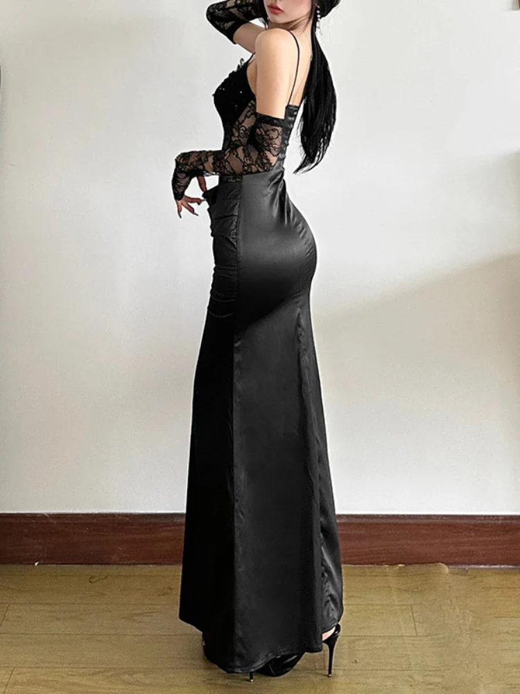 Sexy Corset Lace Patchwork High Waist Maxi Dress - Image 3