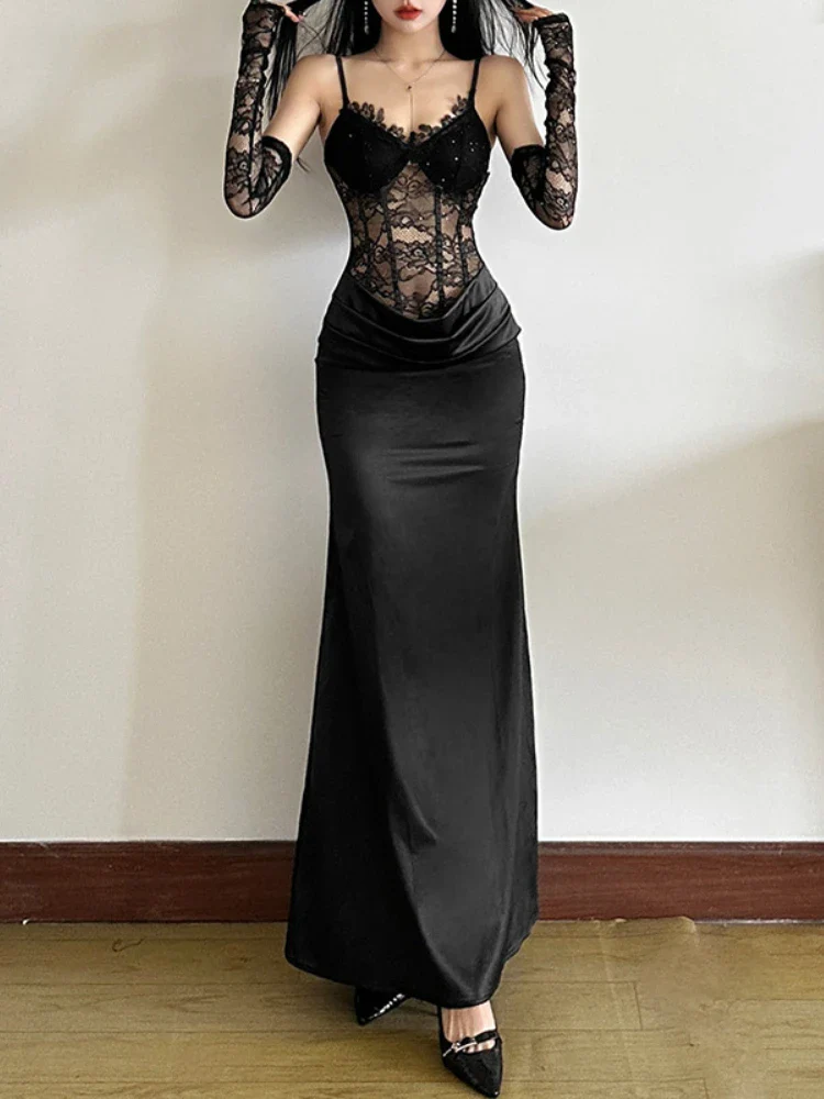 Sexy Corset Lace Patchwork High Waist Maxi Dress - Image 5