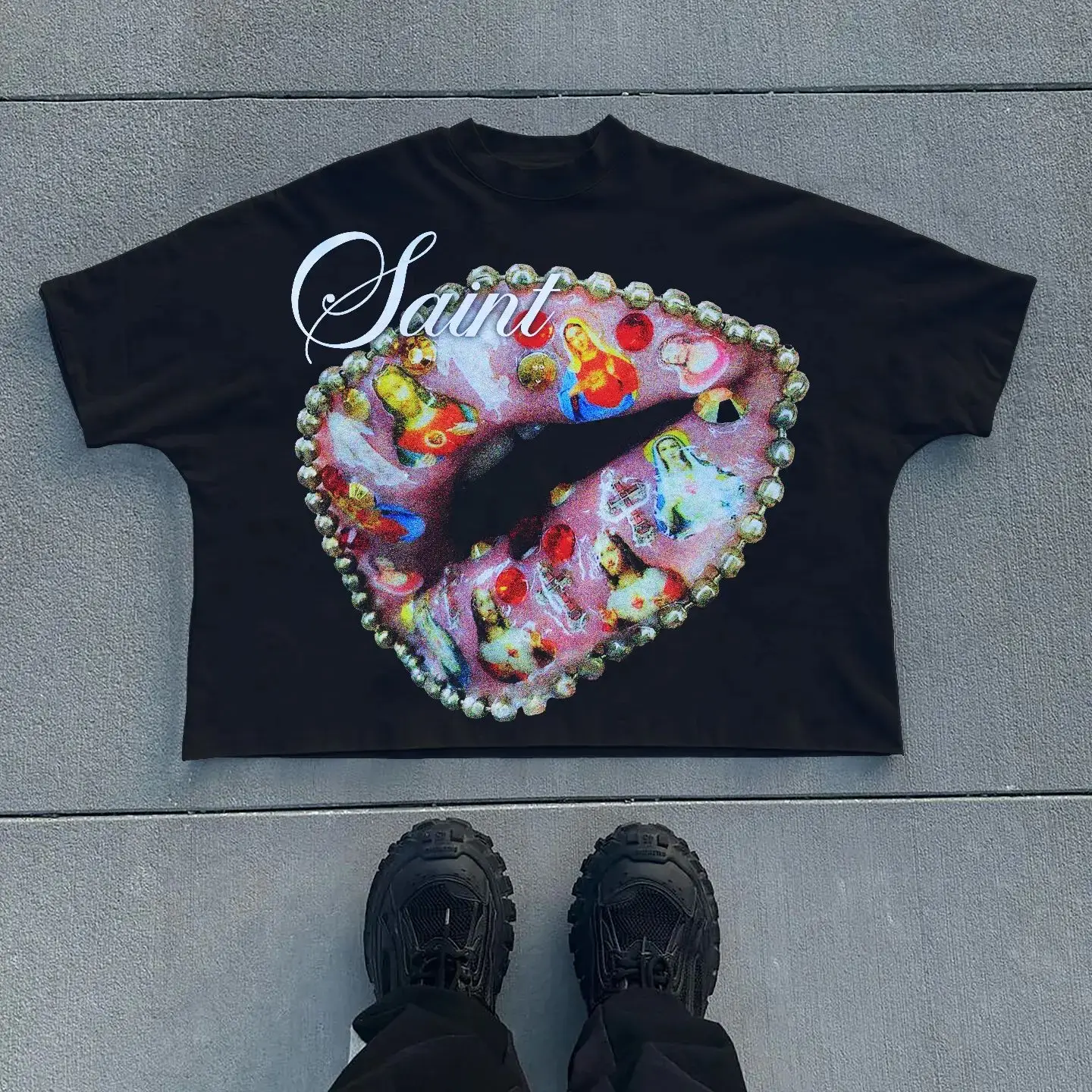 Summer Gothic Cross Graphic Print Cotton T-shirt - Image 3