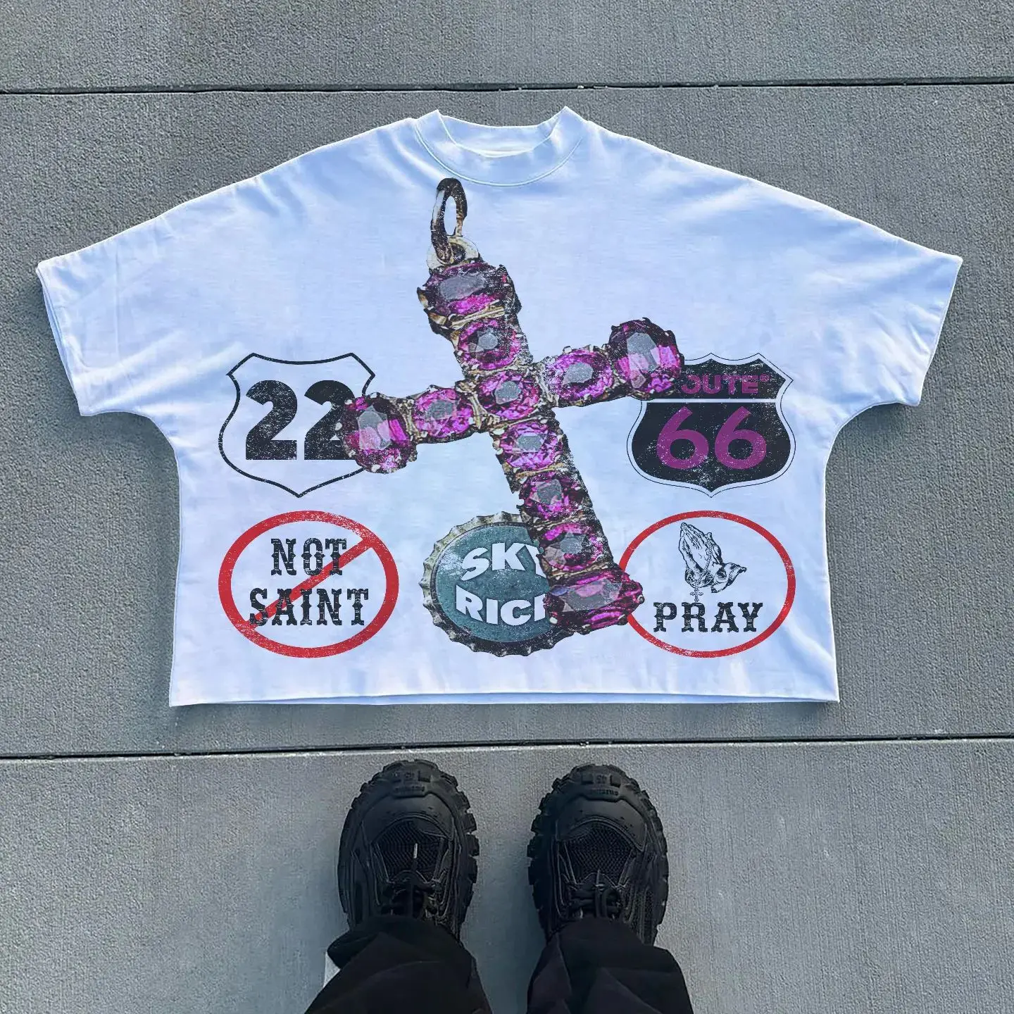 Summer Gothic Cross Graphic Print Cotton T-shirt - Image 4