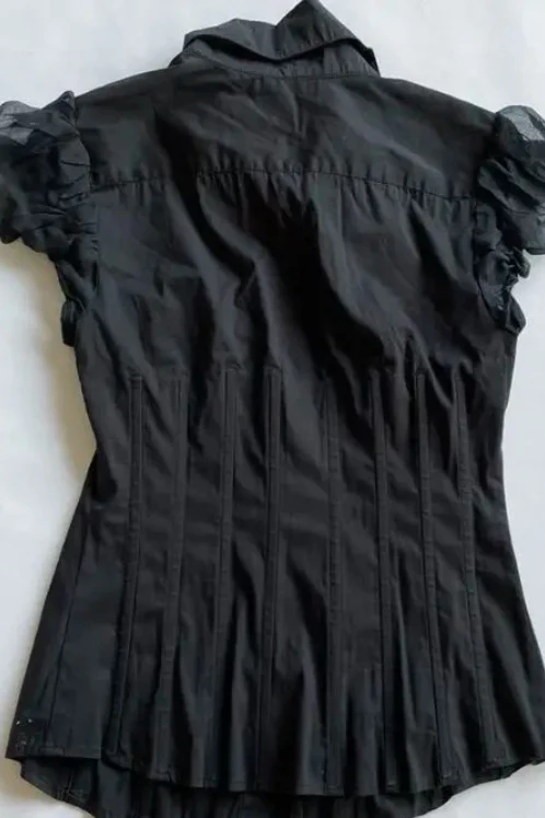 Vintage Black Aesthetic Button Crop Top - Image 6