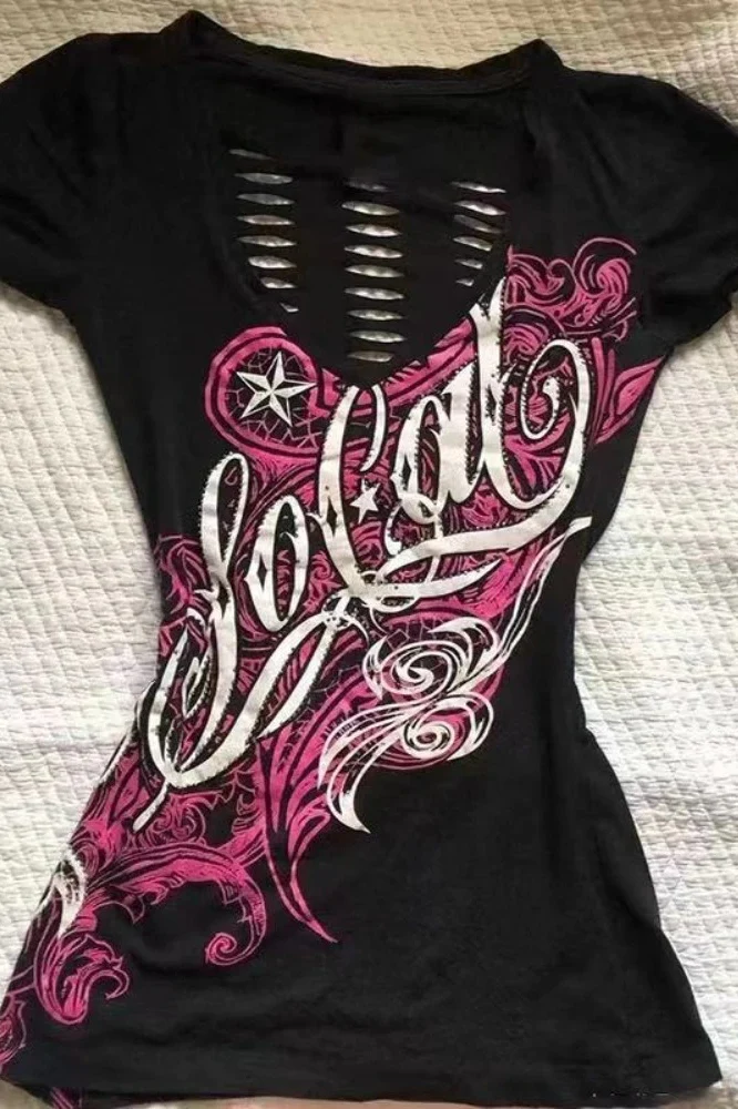 Y2K Punk Slim Short Sleeve Mesh Top - Image 3